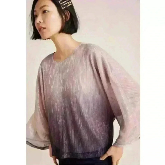 Anthropologie Serena Metallic Ombré Pink to Purple Metallic Shimmer Blouse, XS - Picture 2 of 9